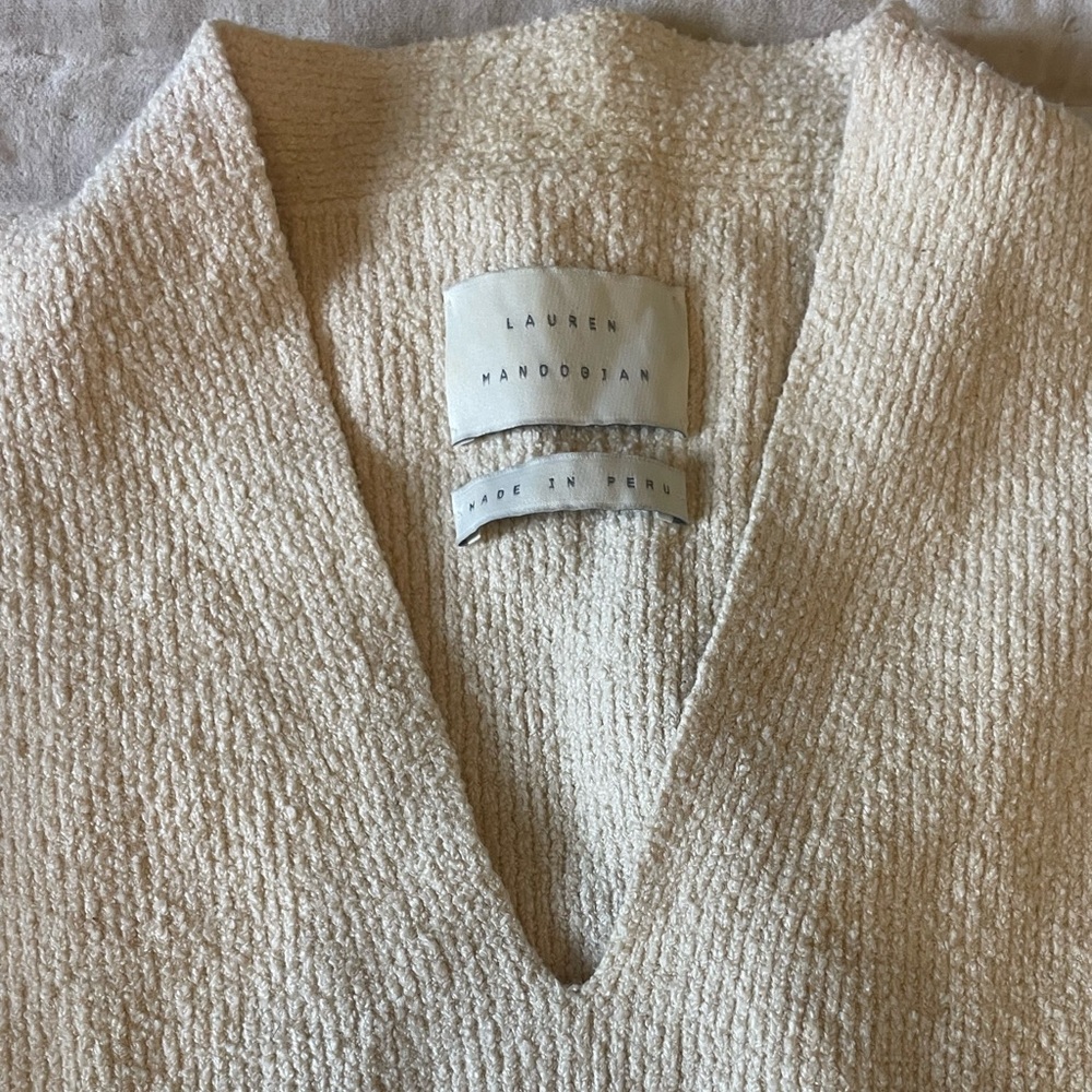 LAUREN MANOOGIAN Rib V Neck Pullover Boxy High Low Cropped Back Hem Iconic 2 M - Picture 11 of 16